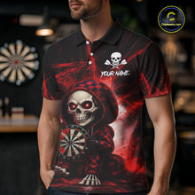 Load image into Gallery viewer, Black &amp; Red Grunge Light Caro Skeleton Men Darts Polo Shirt Custom Funny Dart Team Jerseys NYN2539