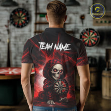 Load image into Gallery viewer, Black &amp; Red Grunge Light Caro Skeleton Men Darts Polo Shirt Custom Funny Dart Team Jerseys NYN2539
