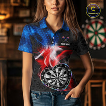 Load image into Gallery viewer, Smoke US Flag Colorful Heart Dartboard Women Darts Valentine Shirt Custom Dart Polo Couple Gifts NYN2544