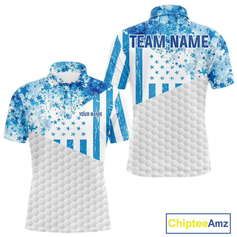 White And Blue American Flag Golf Polos Shirts For Men Custom Patriotic Mens Golf Attire NYN2913