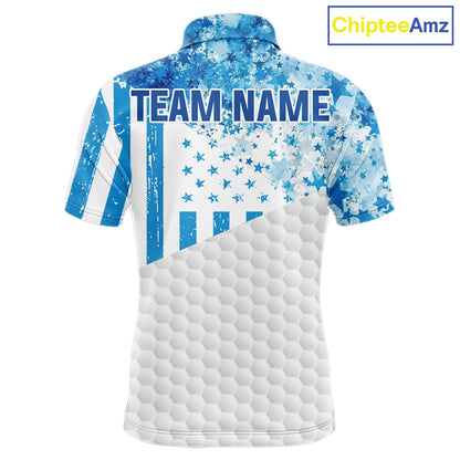 White And Blue American Flag Golf Polos Shirts For Men Custom Patriotic Mens Golf Attire NYN2913