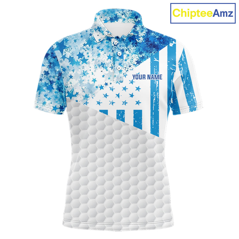 White And Blue American Flag Golf Polos Shirts For Men Custom Patriotic Mens Golf Attire NYN2913