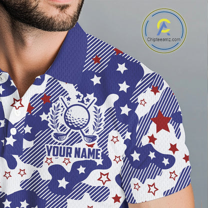 Mens Golf Polo Shirt Camouflage US Flag Custom Patriotic Golf Team Shirts For Men, Golf Gifts NYN2916