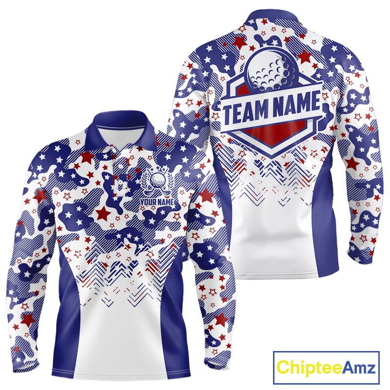 Mens Golf Polo Shirt Camouflage US Flag Custom Patriotic Golf Team Shirts For Men, Golf Gifts NYN2916