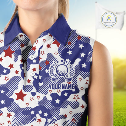 Womens Sleeveless Golf Polo Shirt Camouflage US Flag Custom Patriotic Golf Team Shirts, Golf Gifts NYN2916
