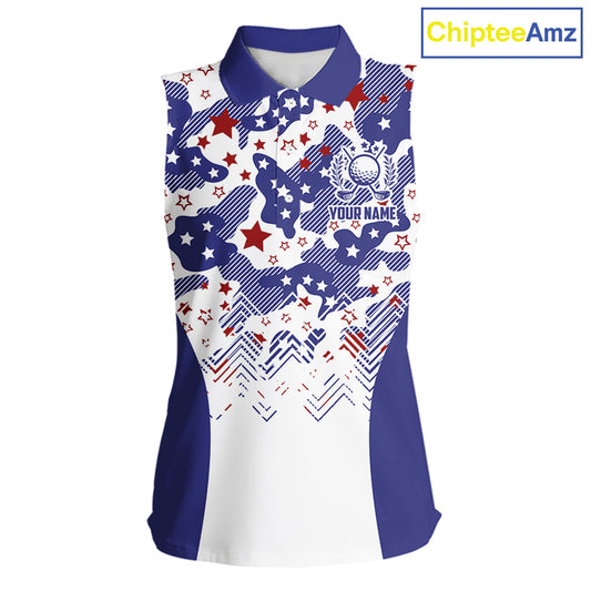 Womens Sleeveless Golf Polo Shirt Camouflage US Flag Custom Patriotic Golf Team Shirts, Golf Gifts NYN2916
