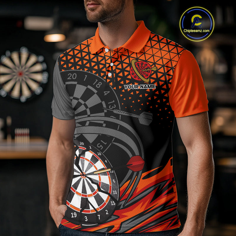 Modern Tangerine & Black Geometric Dartboard - Custom Men's Darts Jersey With Name NYN0338