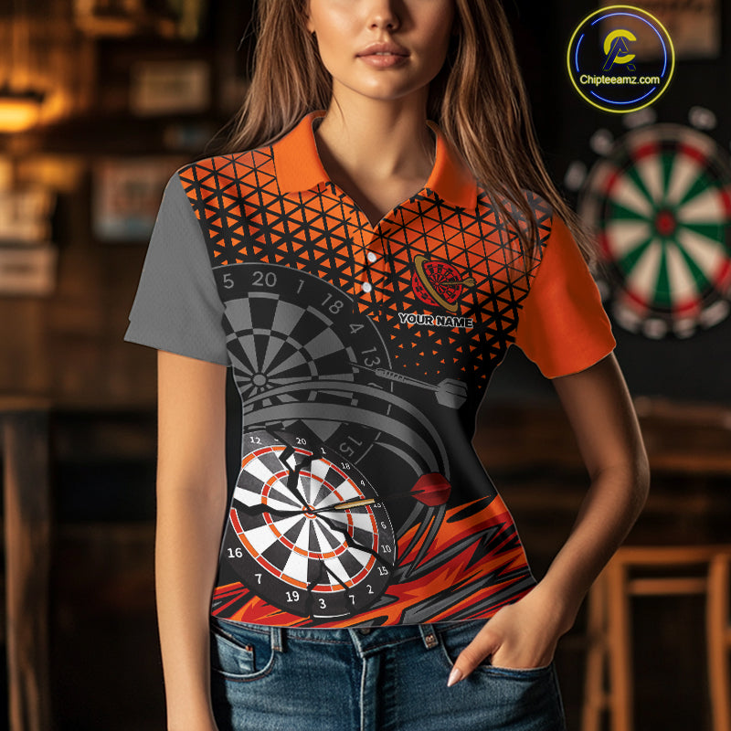 Modern Tangerine & Black Geometric Dartboard - Custom Women's Darts Jersey With Name NYN0338