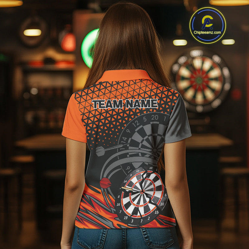Modern Tangerine & Black Geometric Dartboard - Custom Women's Darts Jersey With Name NYN0338