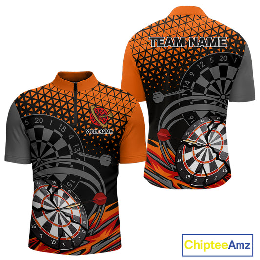 Modern Tangerine & Black Geometric Dartboard - Custom Men's Darts Jersey With Name NYN0338