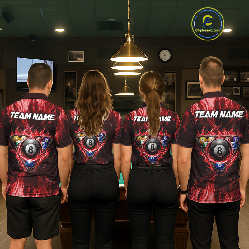 Custom Red Flaming Dragon 8 Ball Billiard Polo Shirts For Men, Dragon Billiard Pool Team Shirt NYN3291