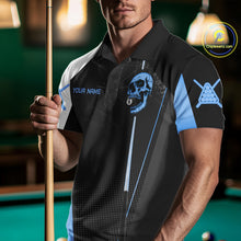 Load image into Gallery viewer, Black And Blue Grunge Skull 8 Ball Billiard Pool Shirts For Men Custom Skull Billiard Team Apparel NYN3299