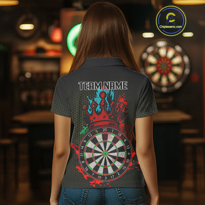 Multicolor Crown Dartboard Grunge Darts Shirt For Women - Custom Name & Team Jersey NYN0608