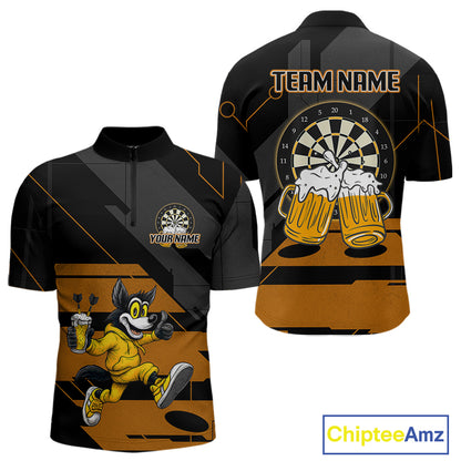 Wolf Play Darts & Beer Custom Funny Dart 1/4-Zip Shirts For Men, Dart Team Jerseys NYN0797