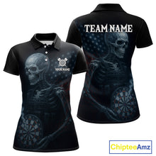 Load image into Gallery viewer, Custom Patriotic Women Darts Shirt Personalized US Flag Skull Dartboard Outfit Dart Team Shirts NYN1168