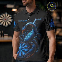 Load image into Gallery viewer, Custom Lightning Blue And Black Scorpion Dart Polo Shirt For Men Outfits Dart Team Jersey NYN1496