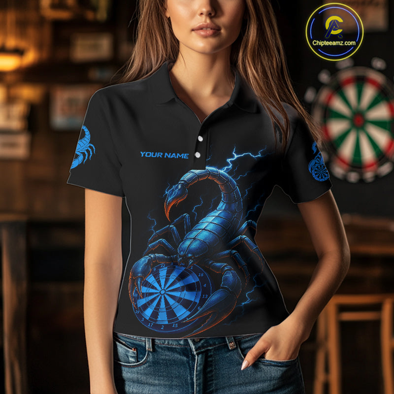 Custom Lightning Blue And Black Scorpion Dart Polo Shirt For Women Outfits Dart Team Jersey NYN1496