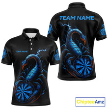 Load image into Gallery viewer, Custom Lightning Blue And Black Scorpion Dart Polo Shirt For Men Outfits Dart Team Jersey NYN1496