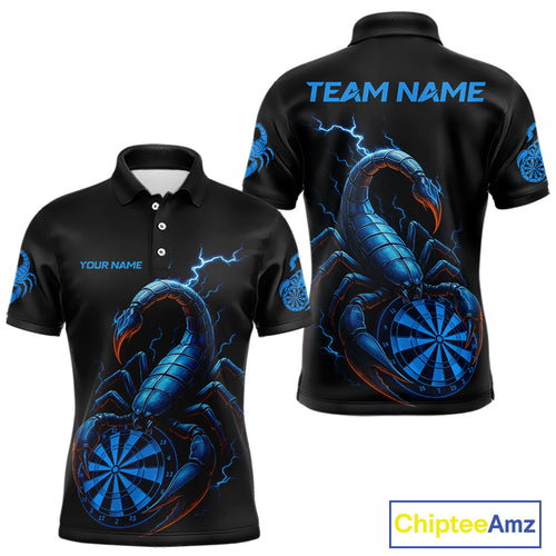 Custom Lightning Blue And Black Scorpion Dart Polo Shirt For Men Outfits Dart Team Jersey NYN1496