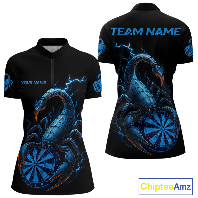 Custom Lightning Blue And Black Scorpion Dart 1/4-Zip Shirt For Women Outfits Dart Team Jersey NYN1496