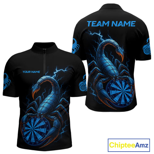 Custom Lightning Blue And Black Scorpion Dart 1/4-Zip Shirt For Men Outfits Dart Team Jersey NYN1496