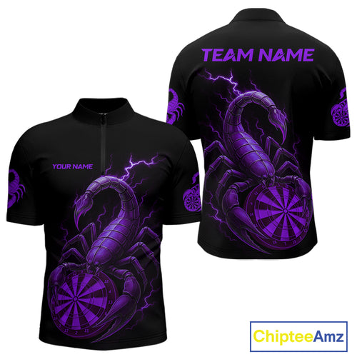 Custom Lightning Purple And Black Scorpion Dart 1/4-Zip Shirt For Men Outfits Dart Team Jersey NYN1497