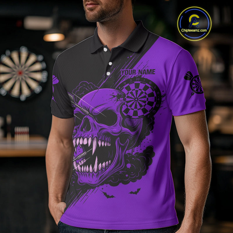 Custom Purple Horror Skull Smokes Dartboard Men Polo Dart Shirt Grunge Dart Jerseys NYN2029