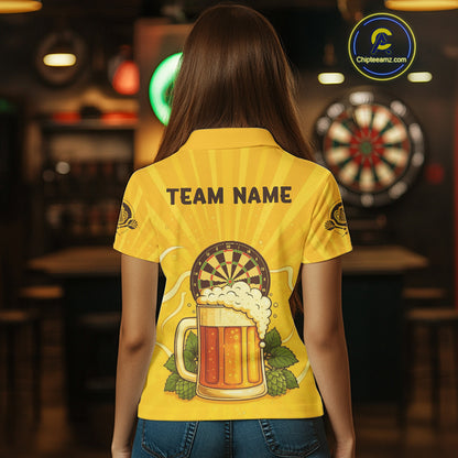 Funny Cheer Beer & Dartboard Barley Flowers Custom Women Polo Darts Shirt Dart Jersey NYN2031