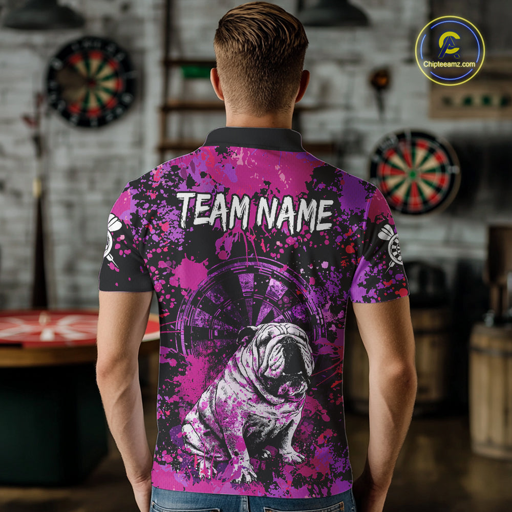 Custom Purple Splash Funny Bulldog Men Darts Polo League Shirts Splatter Dart Team Jerseys NYN2254
