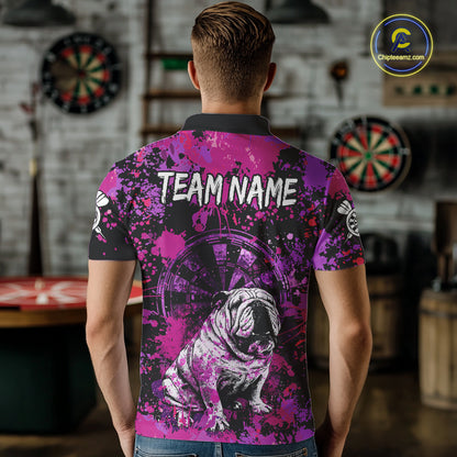 Custom Purple Splash Funny Bulldog Men Darts Polo League Shirts Splatter Dart Team Jerseys NYN2254