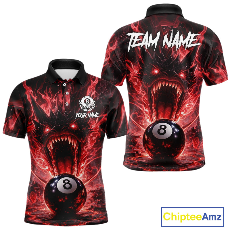 Dragon 3D Pool 8 Ball Men's Billiard Shirt Custom Red Flaming Billiard Team League Attire NYN2546