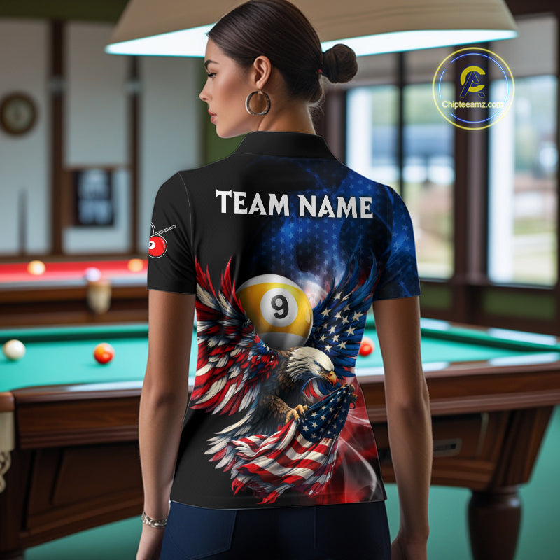 US Flag Eagle Pool 8 Ball & 9 Ball Women's Billiard Shirt Custom Freedom Patriotic Billiard Attire NYN2548