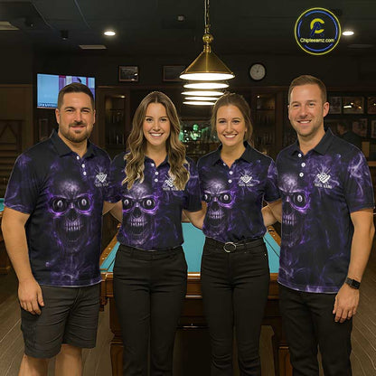 Purple Grim Reaper Billiard Shirts For Men Custom Smoke Skull Flame League Billiard Jerseys NYN2919