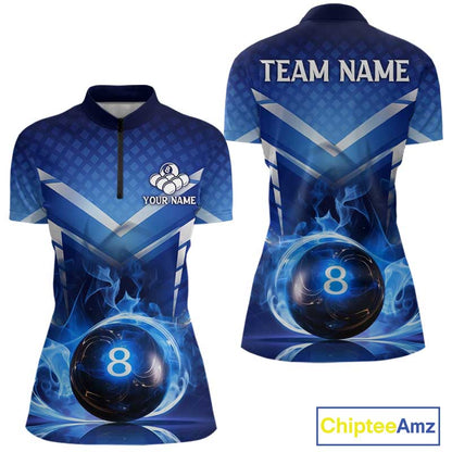 Personalized Blue & Silver Billiard 3D Shirts For Women Ball 8 Flame Billiard Jerseys For Gifts NYN2923