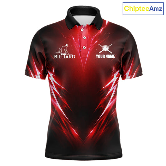 Black And Red 8 Ball Pool Billiard Shirts For Men Custom Lightning Pool Team Billiard Jersey NYN2925