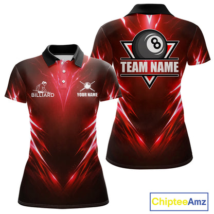 Black And Red 8 Ball Pool Billiard Shirts For Women Custom Lightning Pool Team Billiard Jersey NYN2925