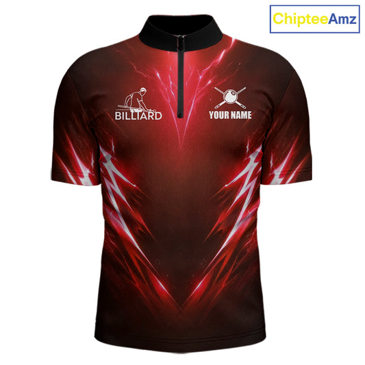 Black And Red 8 Ball Pool Billiard Shirts For Men Custom Lightning Pool Team Billiard Jersey NYN2925