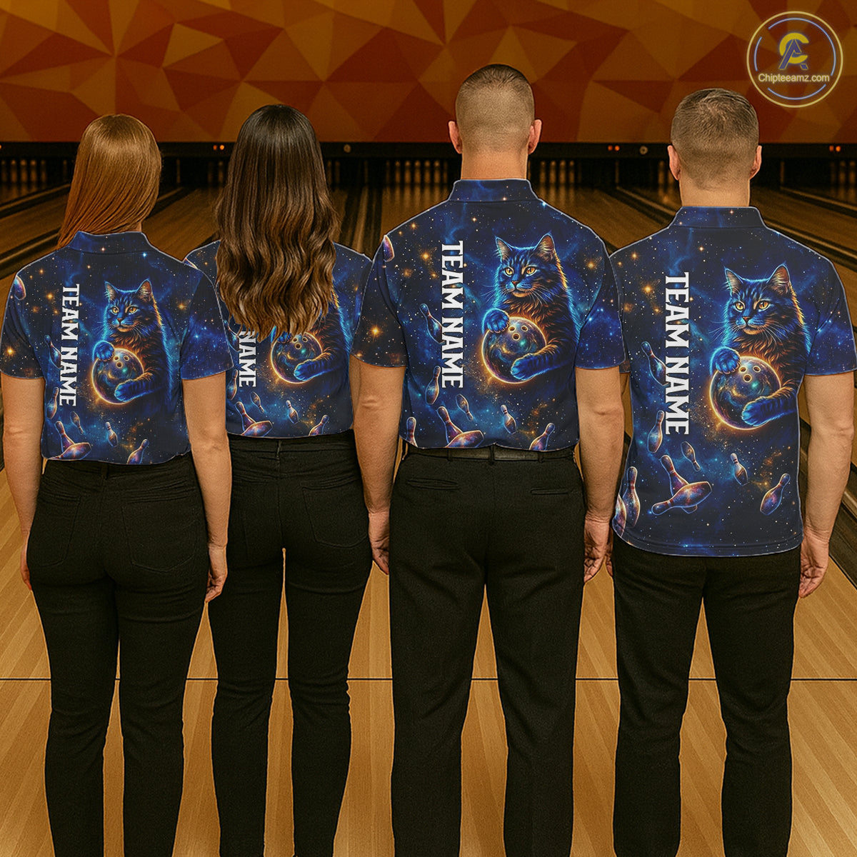 Custom Galaxy Blue Funny Cat Bowling Team Shirt Bowling Jersey Polo & 1/4 Zip Bowling Unisex For Women NYN3123