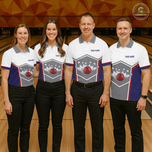 Load image into Gallery viewer, Red, Blue And Gray Bowling Pin Jerseys For Men Custom Bowling Polo 1/4-Zip Shirt, Gift For Bowlers NYN3125