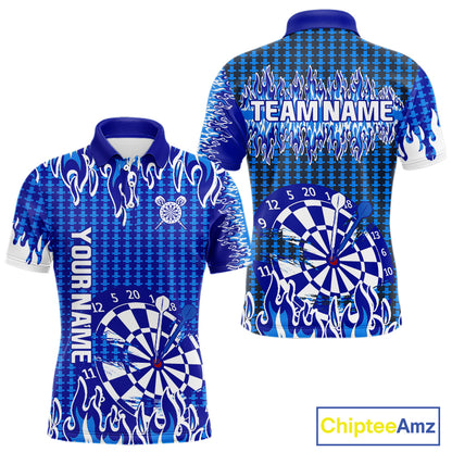 Blue Flames Dart Shirt For Men Dartboard Design - Custom Team & Player Name NYN0345