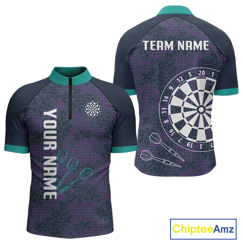 Purple Darts Shirt For Men With Dartboard And Arrows - Custom Team & Player Name NYN0343