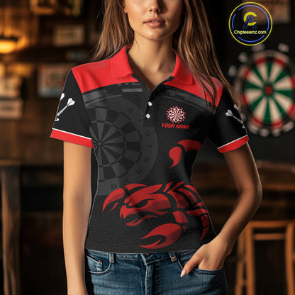 Black And Maroon Scorpion Darts Shirt For Women - Custom Team Name - Darts Jersey NYN0346