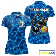 Load image into Gallery viewer, Lightning blue shark billiard polo shirt for women custom 8 ball and 9 ball jersey
