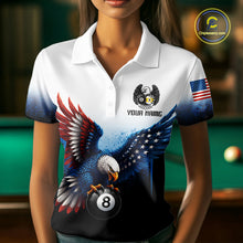Load image into Gallery viewer, Grunge Blue Funny Eagle 8 Ball &amp; 9 Ball Women Billiard Shirts Custom Patriotic Billiard Team Attire NYN3307