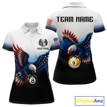 Load image into Gallery viewer, Grunge blue eagle 8 ball 9 ball billiard polo shirt for women patriotic team apparel