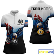 Load image into Gallery viewer, Grunge blue eagle 8 ball 9 ball billiard 1/4-zip shirt for women patriotic team apparel