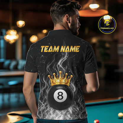 Personalized Gold Crown 8 Ball Mens Billiard Pool Shirts Custom Fire Flame Billiard Jersey | White NYN3310