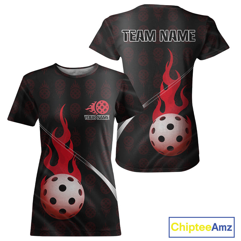 Red Custom Pickleball T-Shirt For Women Personalized Flame Pickleball Team Outfit NYN1195