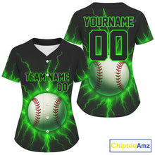 Load image into Gallery viewer, Custom Black And Lightning Green Baseball Ball Shirt For Women Baseball Tournament Jerseys NYN1506