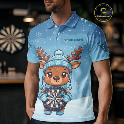 Reindeer Snowflakes Darts Shirt Custom Men Polo Dart Jerseys Funny Xmas Dart Jerseys NYN2043